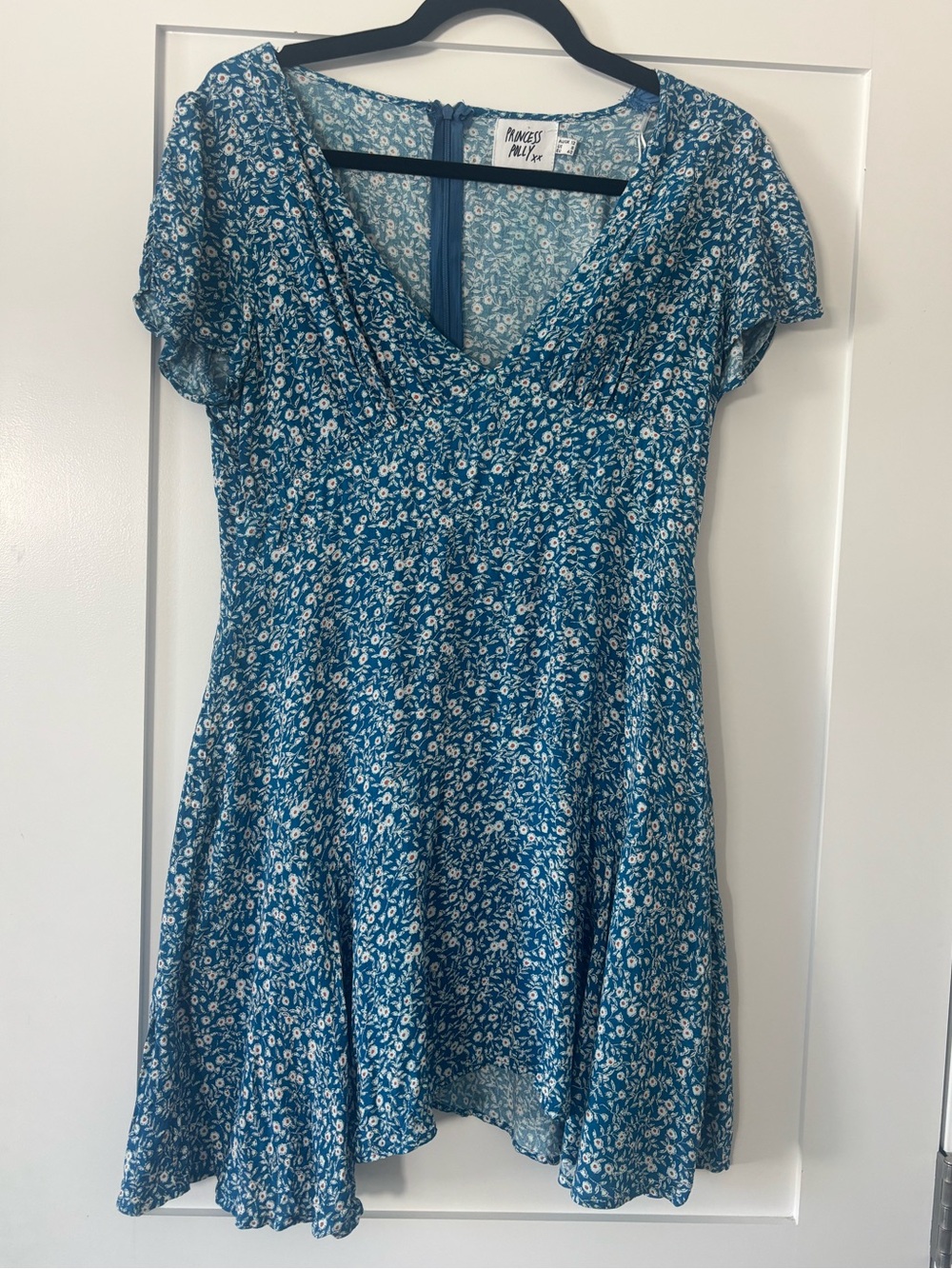 Princess Polly Blue Ditsy Floral Mini Dress Puff Sleeve Cottagecore Size 8